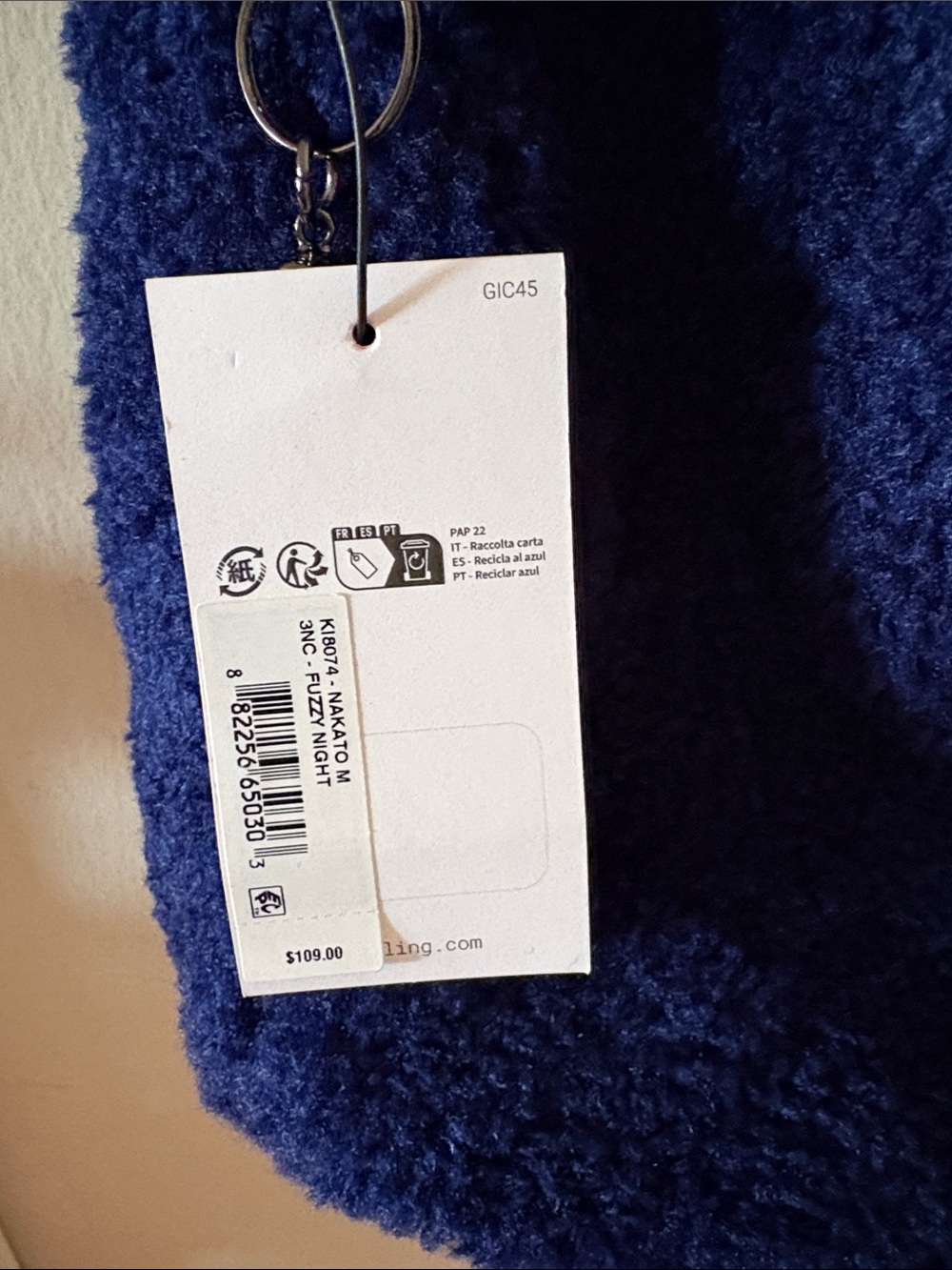 NWT Kipling Fuzzy Night Nakato M Blue/Purple Shearling Shoulder Bag w Zipper - Picture 5 of 5
